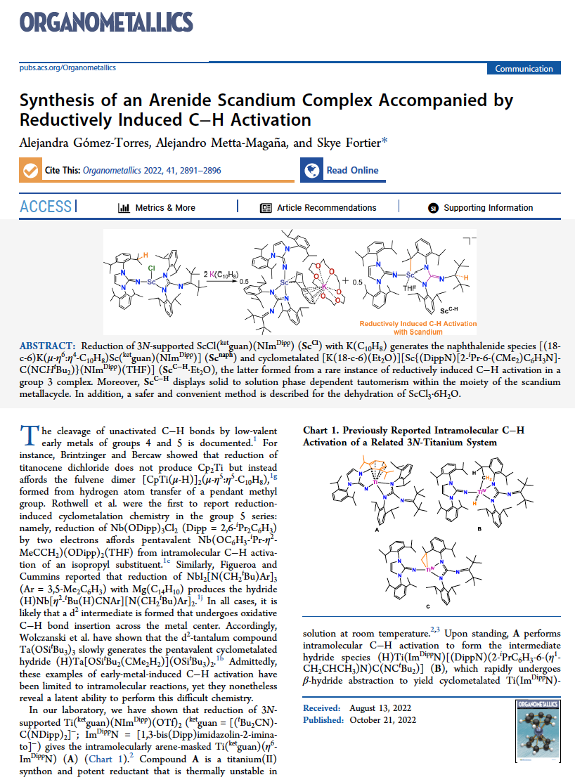 Arenide scandium complex article first page